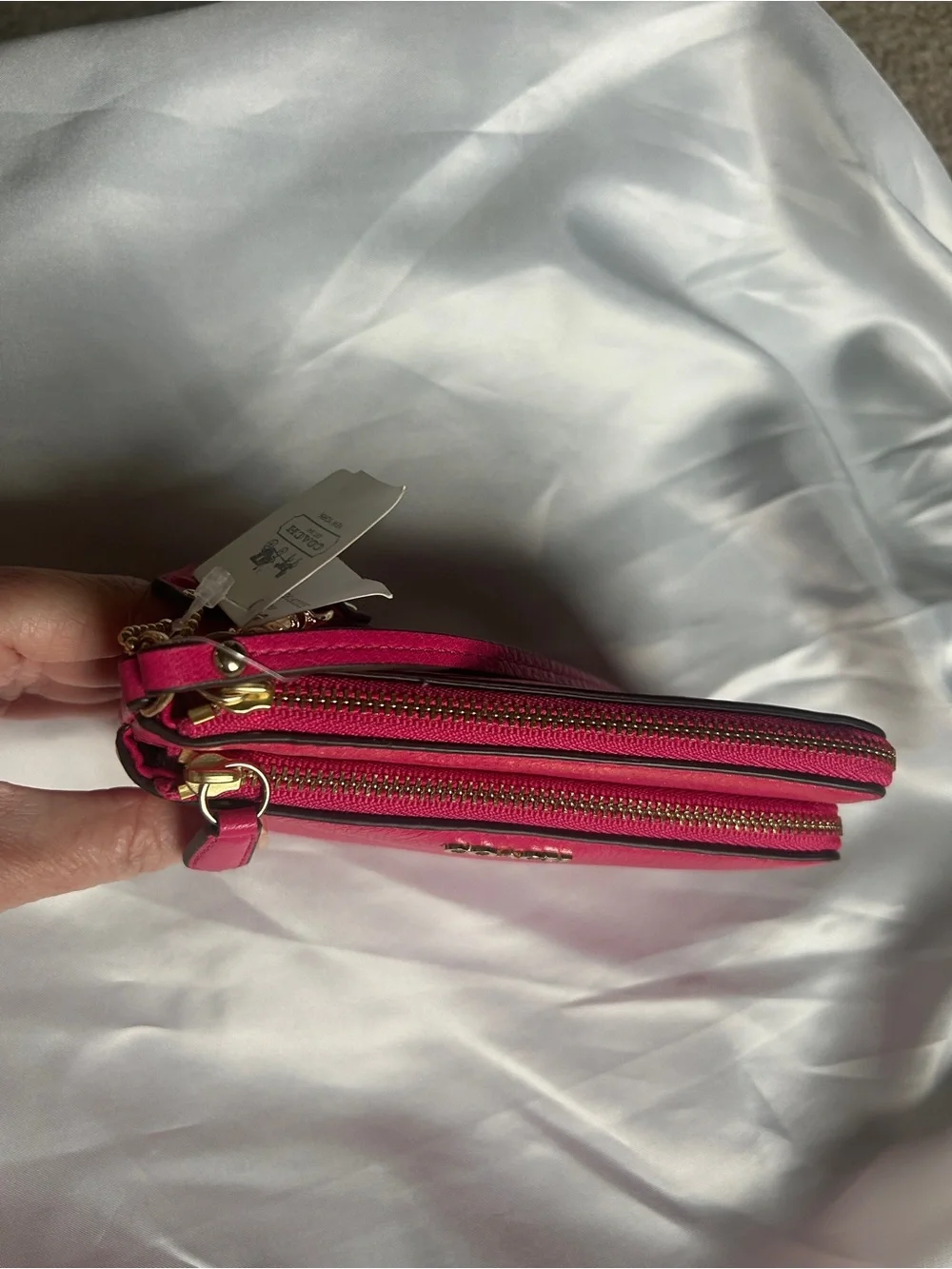 Coach Hot Pink Leather Wristlet with Double Zip - Picture 2 of 3